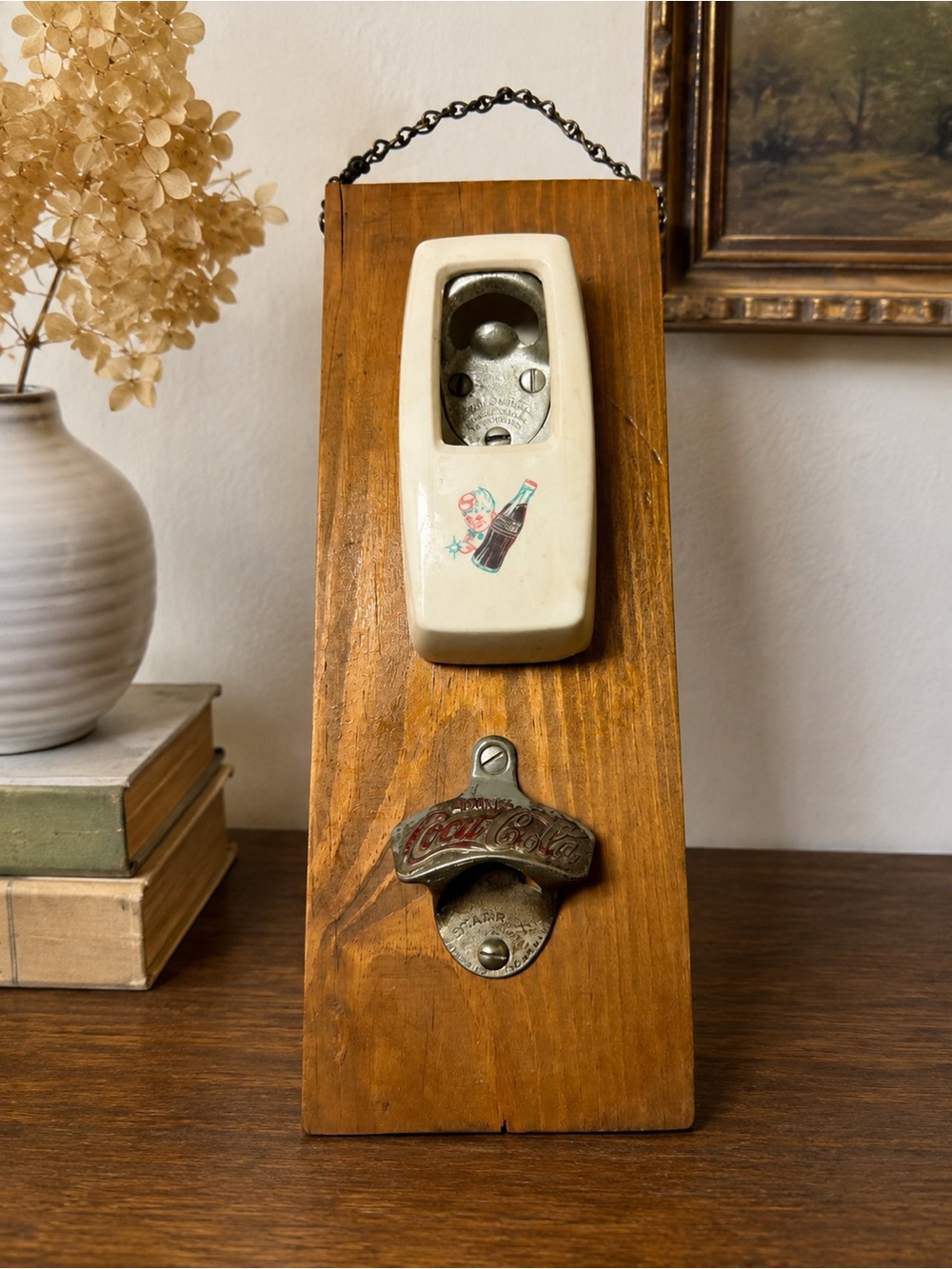 Vintage Coca-Cola Double Bottle Opener Wall Mount Brown Mfg Starr X Wood